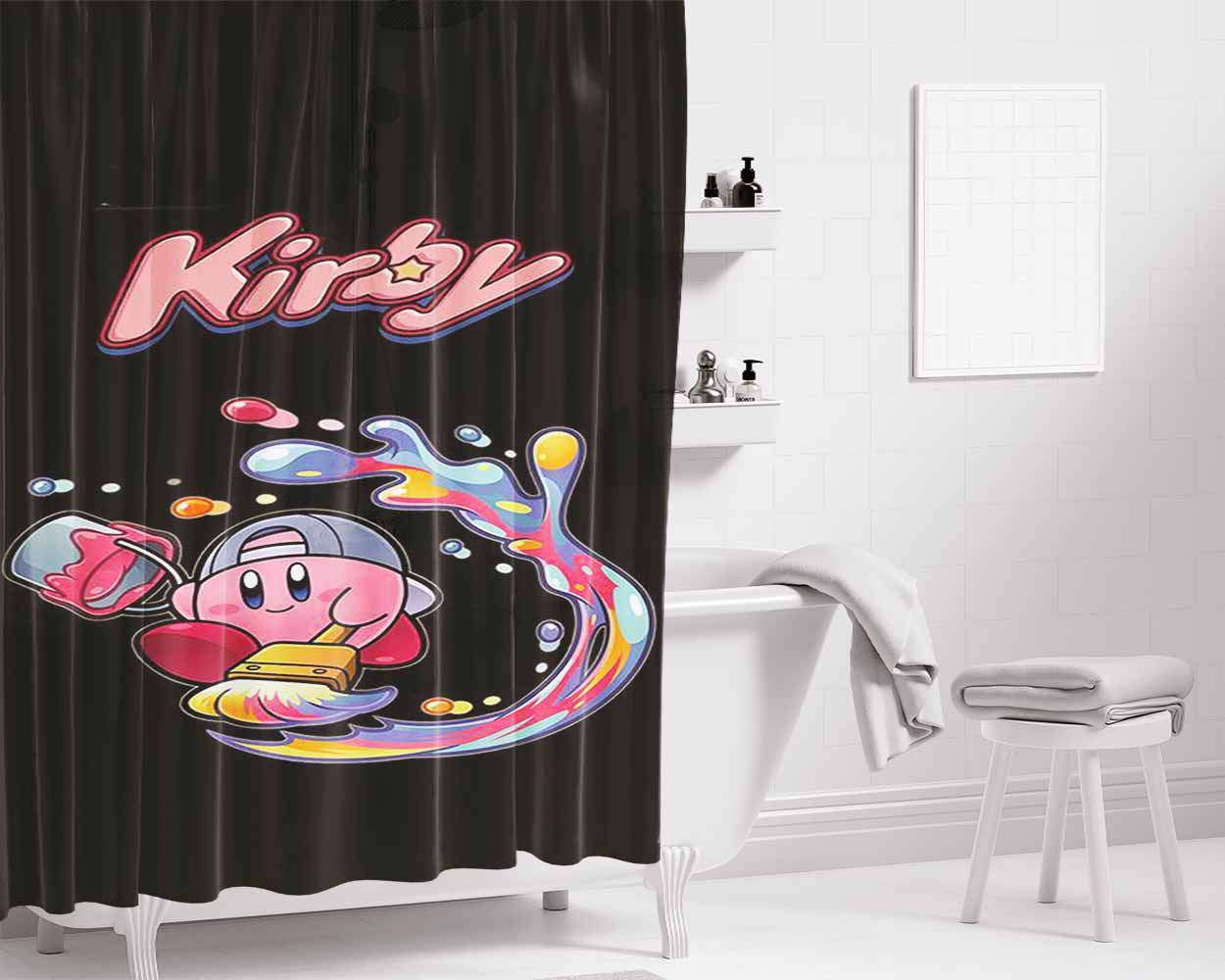 Cute Kirby Paint Characters Bathroom Shower Curtain Fabric Waterproof | 66 X 72 Inch