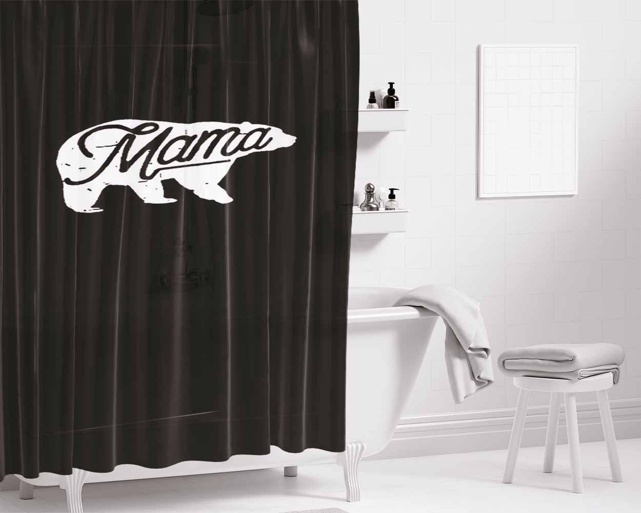 Cute Mama Bear Mothers Day Gift Bathroom Shower Curtain Fabric Waterproof | 66 X 72 Inch