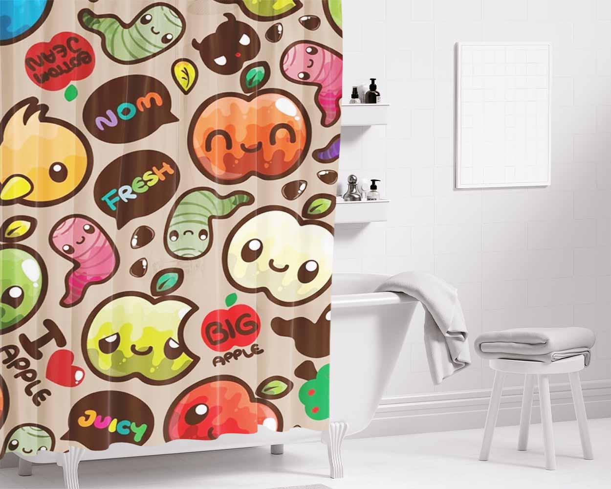 Cute Bathroom Shower Curtain Fabric Waterproof | 66 X 72 Inch