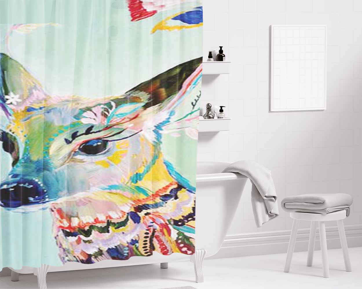 Deer Antlers Ideal Hunting Deer Season Bathroom Shower Curtain Fabric Waterproof | 66 X 72 Inch