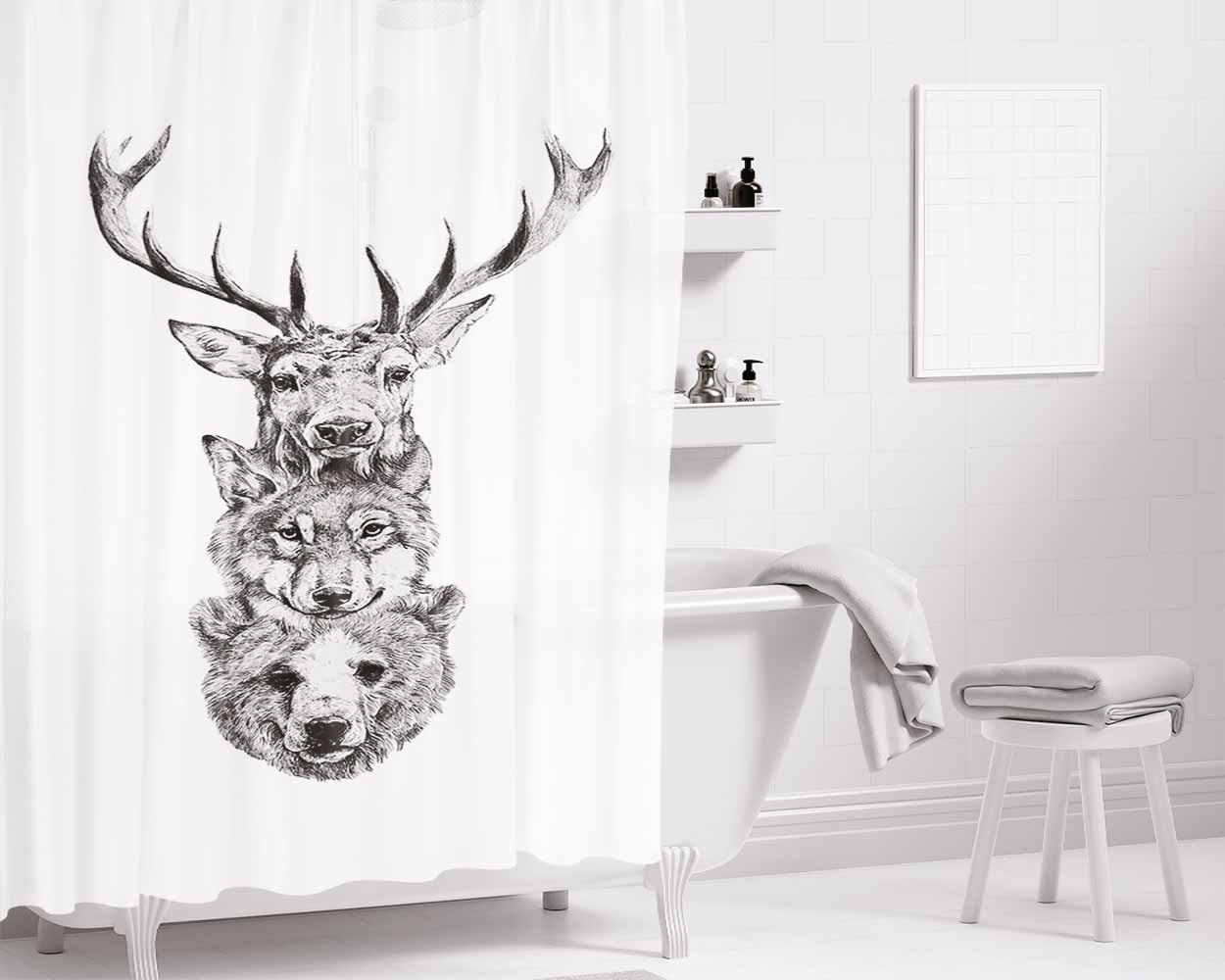 Deer On Cliff 4K Bathroom Shower Curtain Fabric Waterproof | 66 X 72 Inch