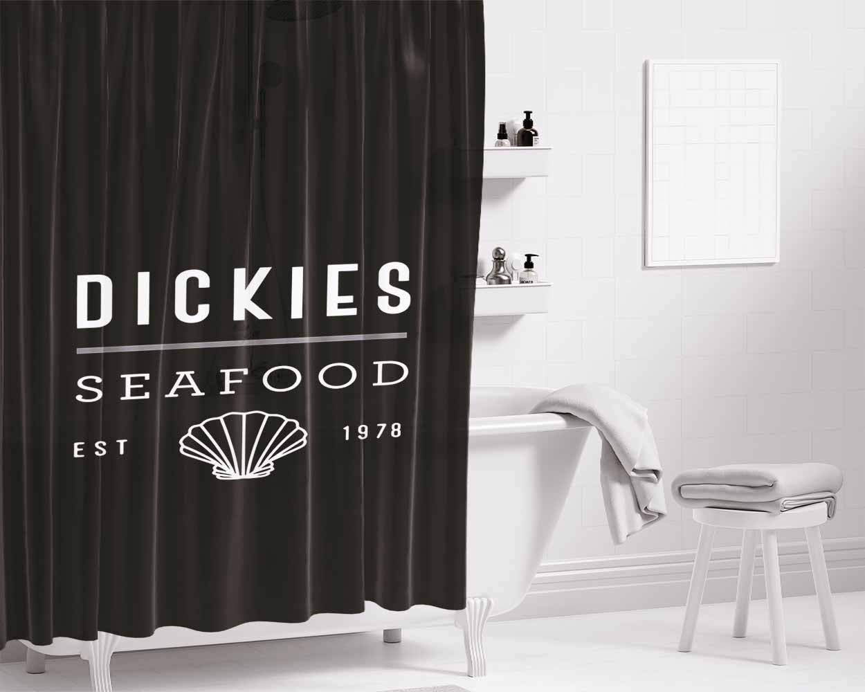 Dickies Doodle Emblem Bathroom Shower Curtain Fabric Waterproof | 66 X 72 Inch