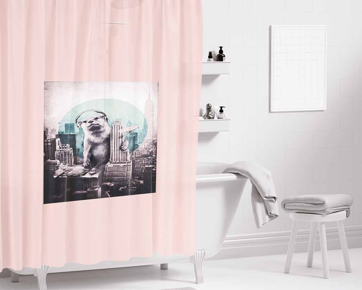 Diy Cute Pink Tortoise Pattern Chevron Bathroom Shower Curtain Fabric Waterproof | 66 X 72 Inch