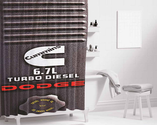 Dodge Car Logo Carbon Bathroom Shower Curtain Fabric Waterproof | 66 X 72 Inch