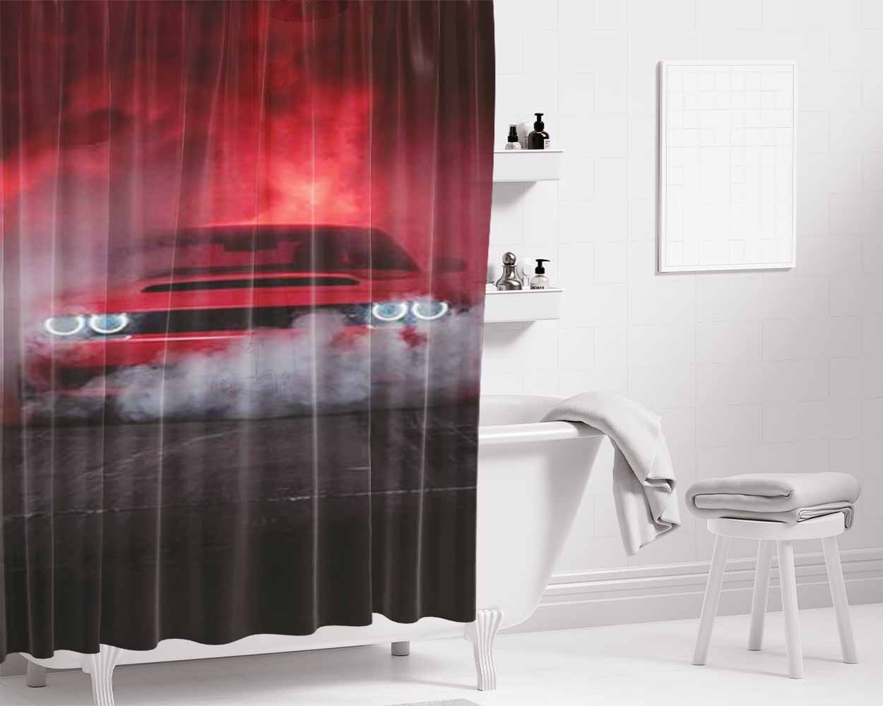 Dodge Charger 66 Blue Bathroom Shower Curtain Fabric Waterproof | 66 X 72 Inch