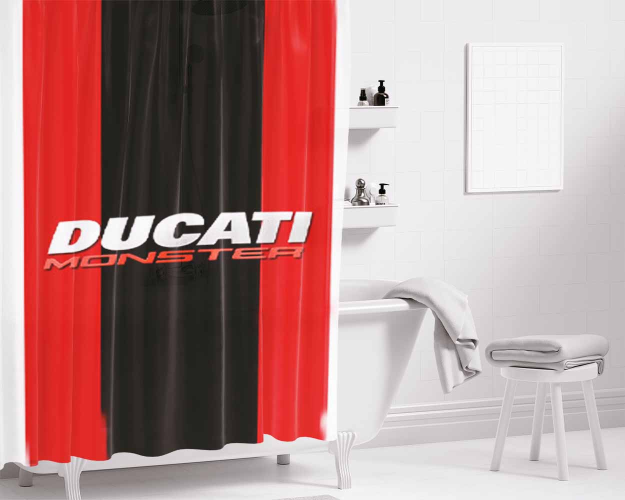 Ducati Arai Racing Helmet Stripes Bathroom Shower Curtain Fabric Waterproof | 66 X 72 Inch