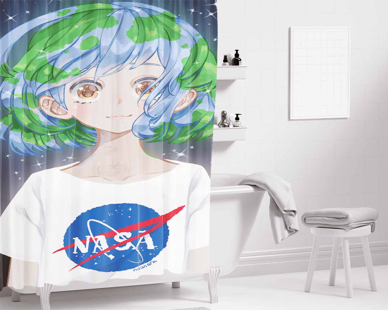 Earth Chan Nasa Bathroom Shower Curtain Fabric Waterproof | 66 X 72 Inch