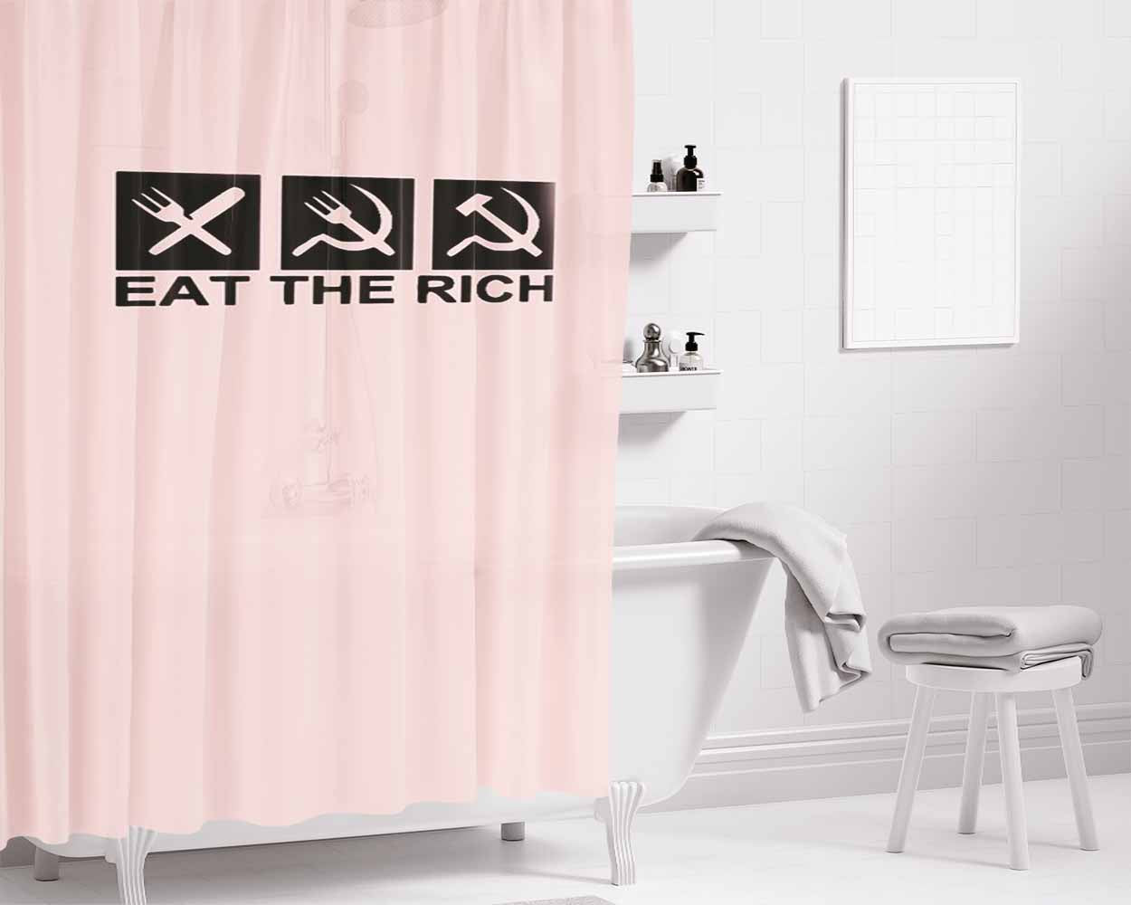 Eat The Rich Full Communism Anti Capitalist Bathroom Shower Curtain Fabric Waterproof | 66 X 72 Inch