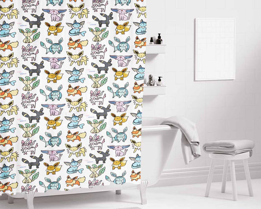 Eevee Pattern Bathroom Shower Curtain Fabric Waterproof | 66 X 72 Inch
