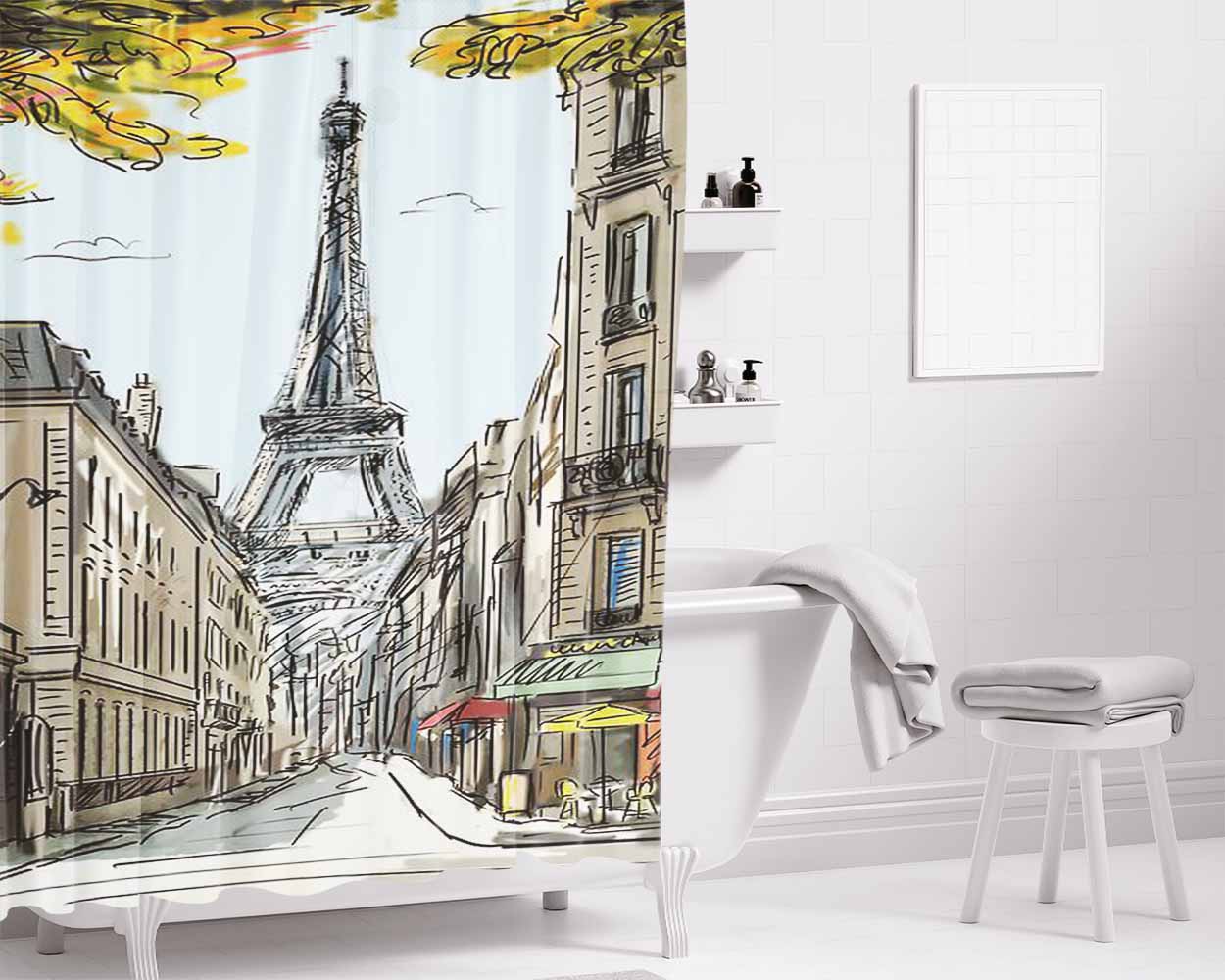Eifell Art Bathroom Shower Curtain Fabric Waterproof | 66 X 72 Inch