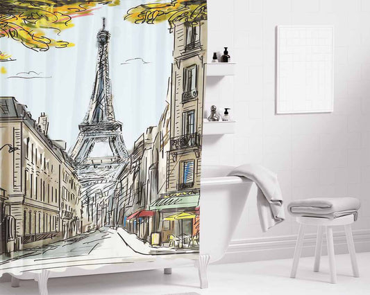 Eifell Art Bathroom Shower Curtain Fabric Waterproof | 66 X 72 Inch