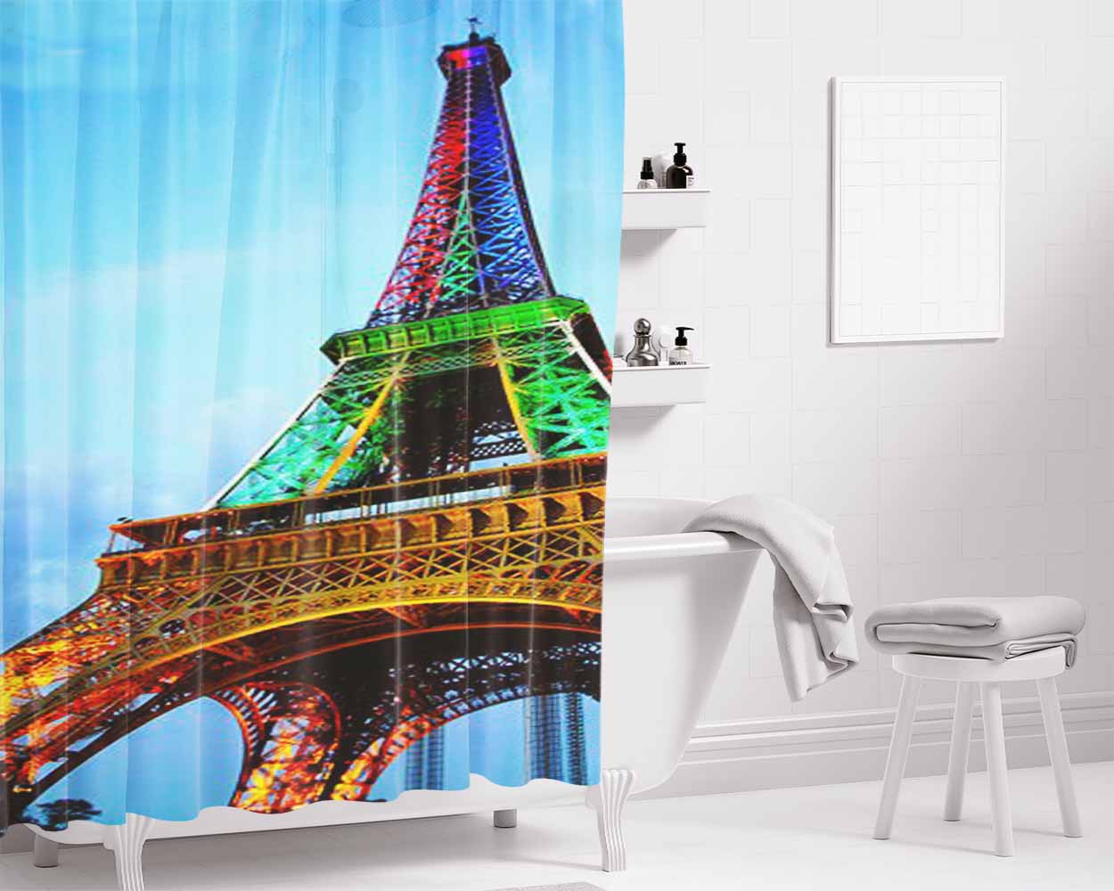 Eiffel Tower South Africa Bathroom Shower Curtain Fabric Waterproof | 66 X 72 Inch