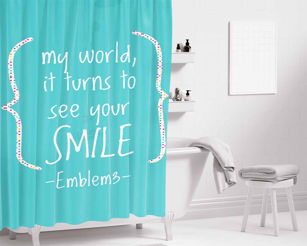 Emblem3 Lyric Cover Bathroom Shower Curtain Fabric Waterproof | 66 X 72 Inch