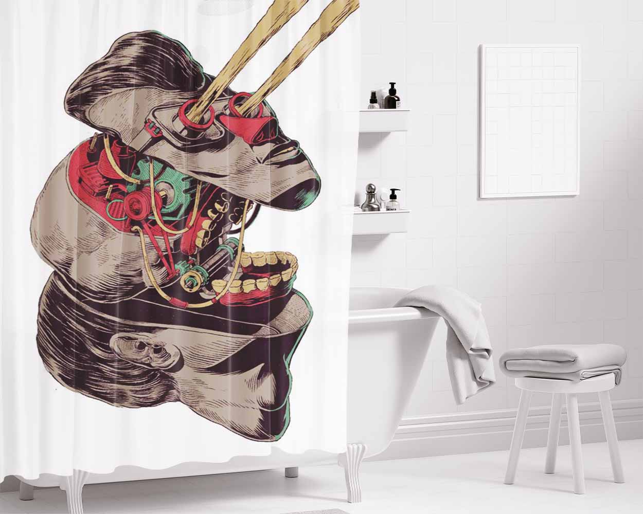 Enginaring Brain Art Face Bathroom Shower Curtain Fabric Waterproof | 66 X 72 Inch