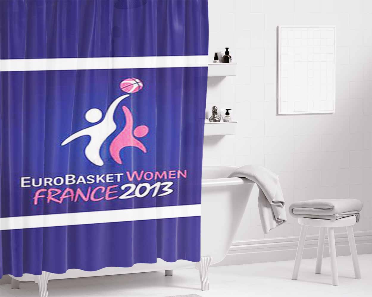 Euro Basket Women France 2013 Bathroom Shower Curtain Fabric Waterproof | 66 X 72 Inch