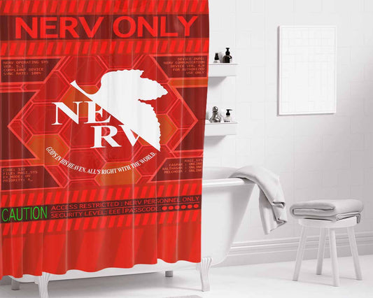 Evangelion Caution Nerv Only Bathroom Shower Curtain Fabric Waterproof | 66 X 72 Inch