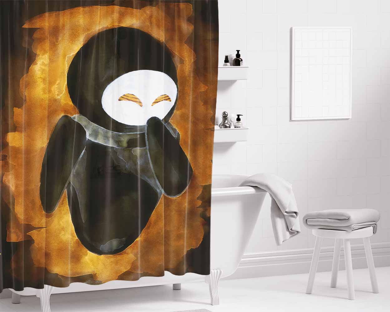 Eve Wall-E Black Version Bathroom Shower Curtain Fabric Waterproof | 66 X 72 Inch
