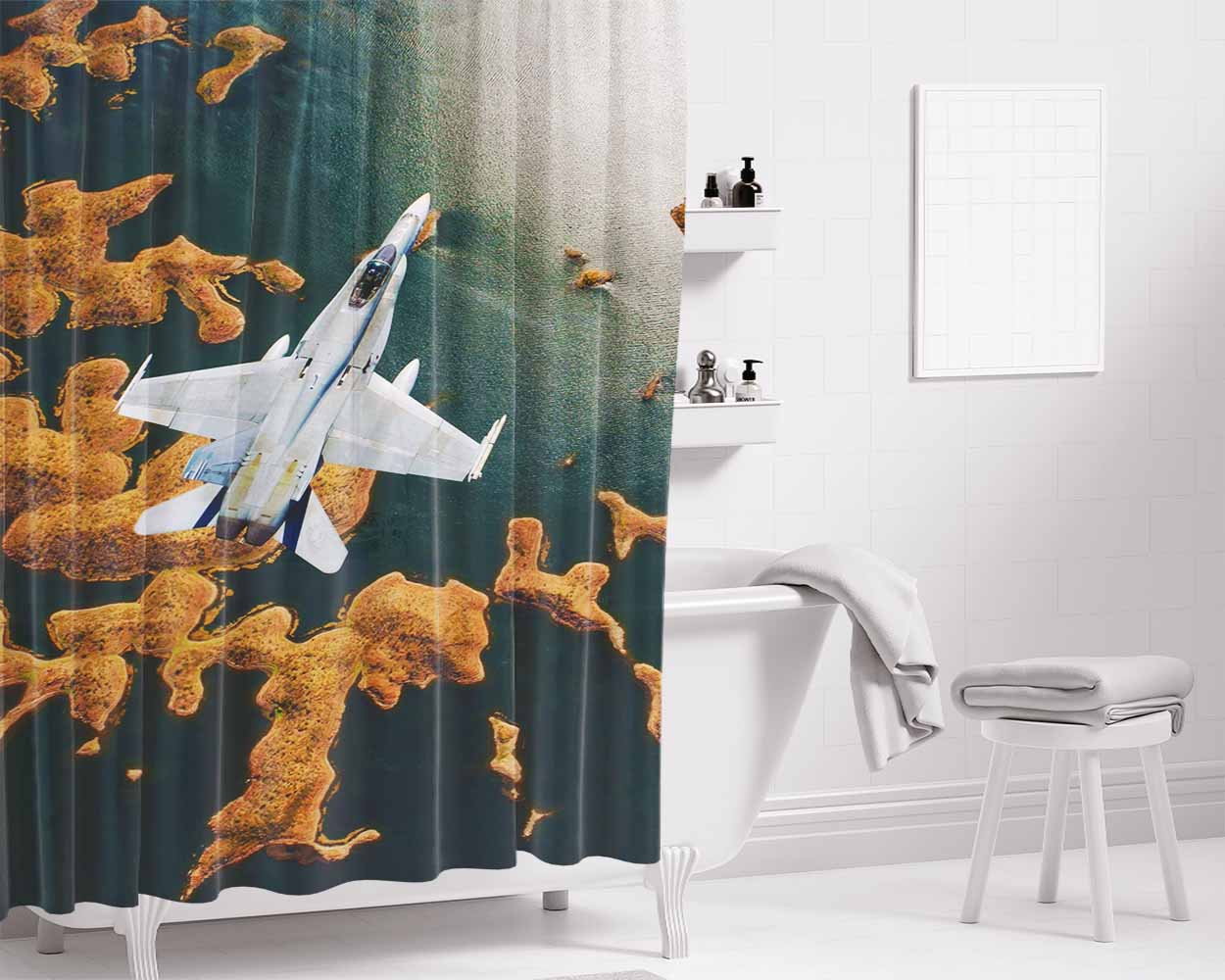 Fa-18 Hornet Aircraft Bathroom Shower Curtain Fabric Waterproof | 66 X 72 Inch
