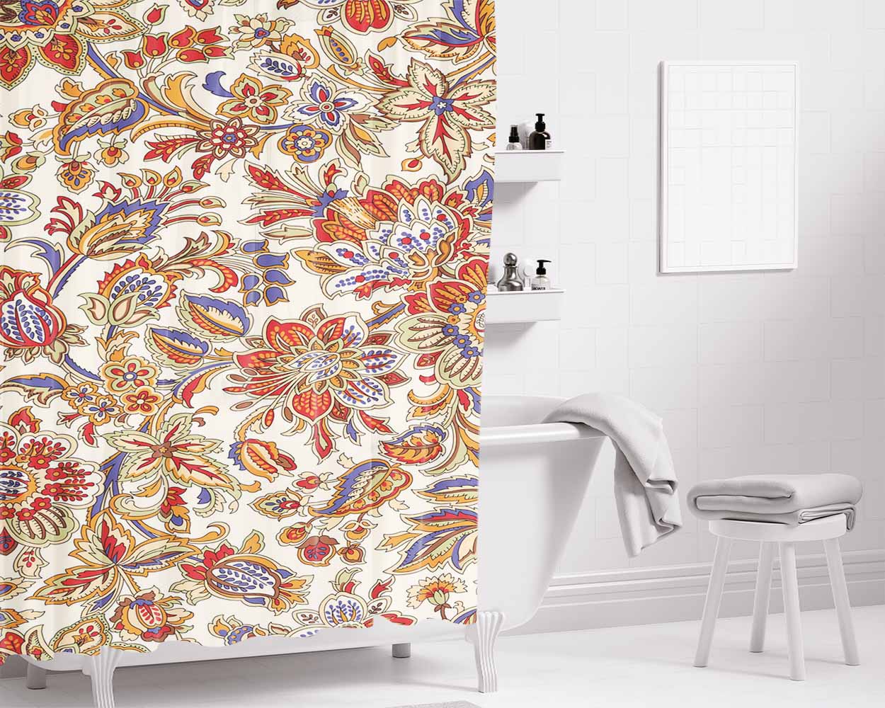 Fabric With Colourful Batik Pattern Bathroom Shower Curtain Fabric Waterproof | 66 X 72 Inch