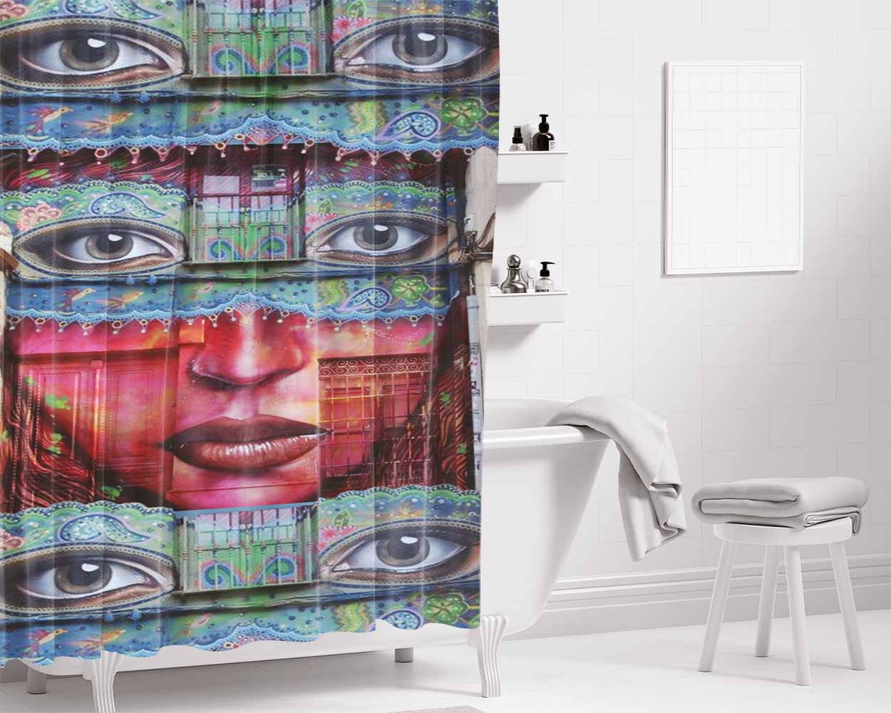 Face Art Damn Bathroom Shower Curtain Fabric Waterproof | 66 X 72 Inch