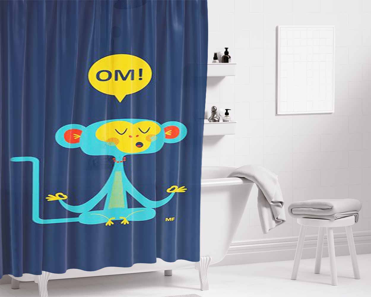 Familiar Om Mono Bathroom Shower Curtain Fabric Waterproof | 66 X 72 Inch