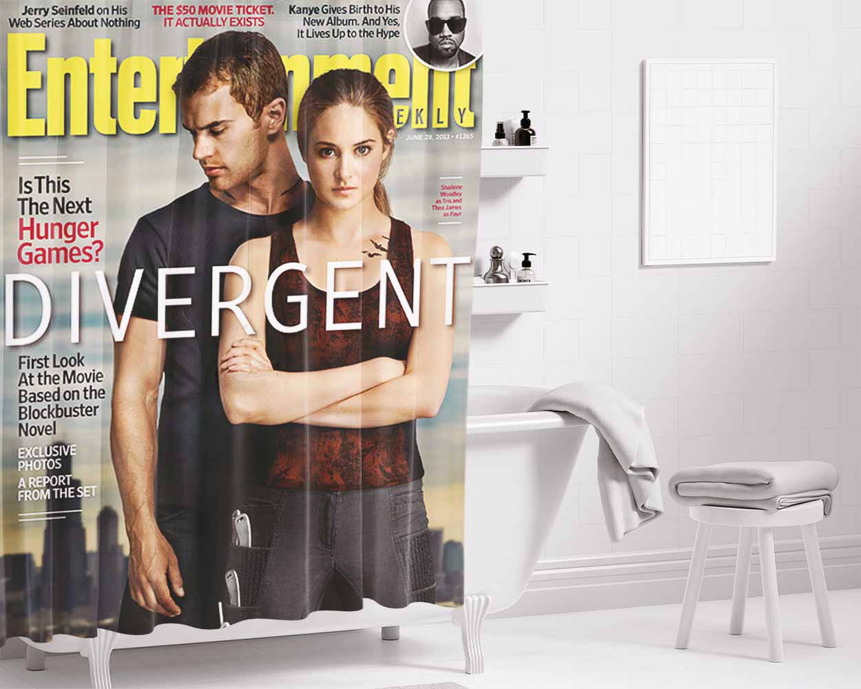 Fashion Divergant Magazine Bathroom Shower Curtain Fabric Waterproof | 66 X 72 Inch