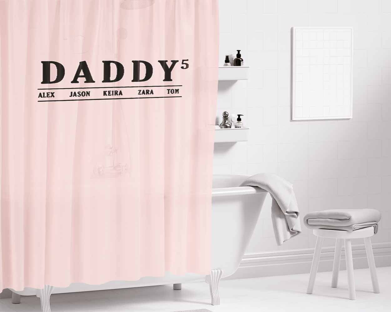Fathers Day Gift Daddy With Kids Names Birthday Bathroom Shower Curtain Fabric Waterproof | 66 X 72 Inch