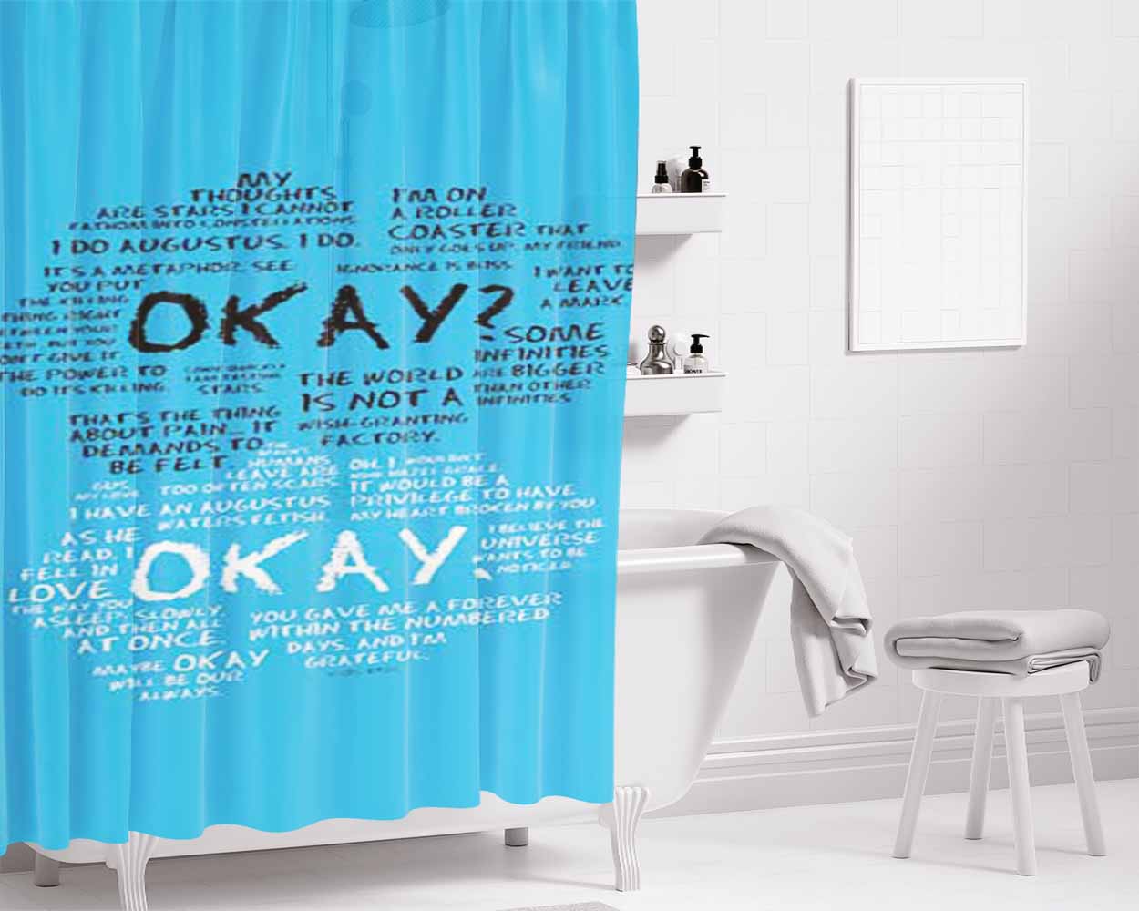 Fault In Our Stars Okay Blues Bathroom Shower Curtain Fabric Waterproof | 66 X 72 Inch