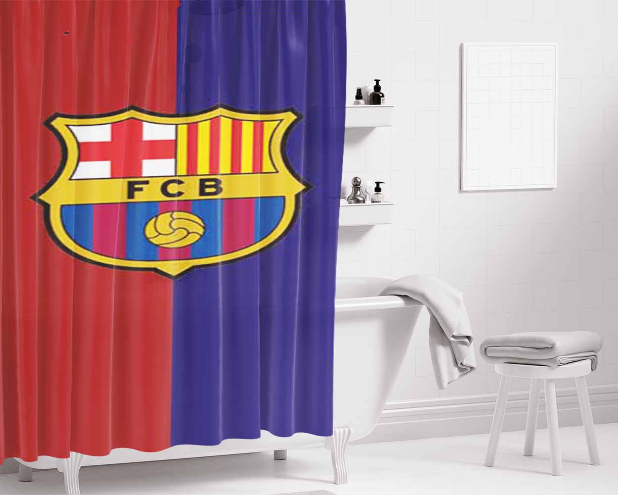 Fcb Crest Split Plain Bathroom Shower Curtain Fabric Waterproof | 66 X 72 Inch