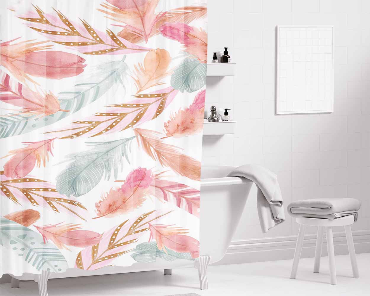 Feather Colour Bathroom Shower Curtain Fabric Waterproof | 66 X 72 Inch