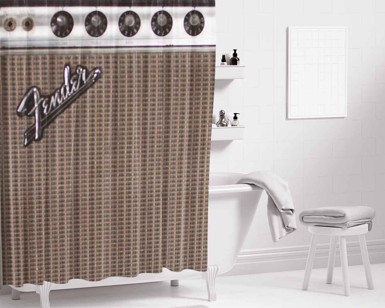 Fender Guitar Amplifier 3 Bathroom Shower Curtain Fabric Waterproof | 66 X 72 Inch