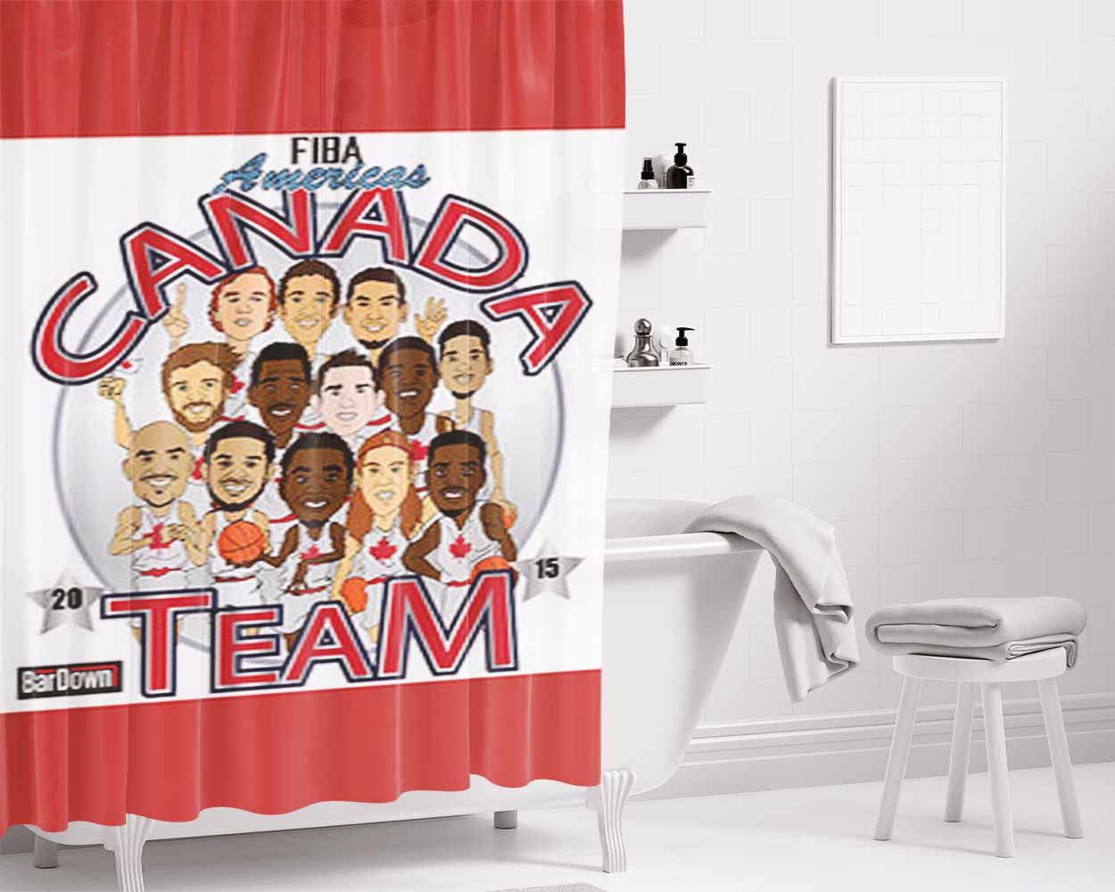 Fiba Americas Canada Team Bathroom Shower Curtain Fabric Waterproof | 66 X 72 Inch