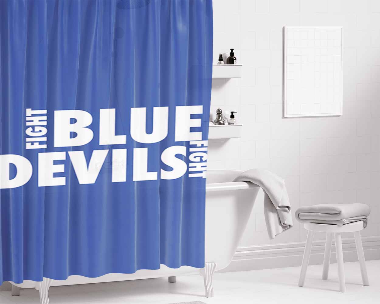 Fight Blue Devils Bathroom Shower Curtain Fabric Waterproof | 66 X 72 Inch