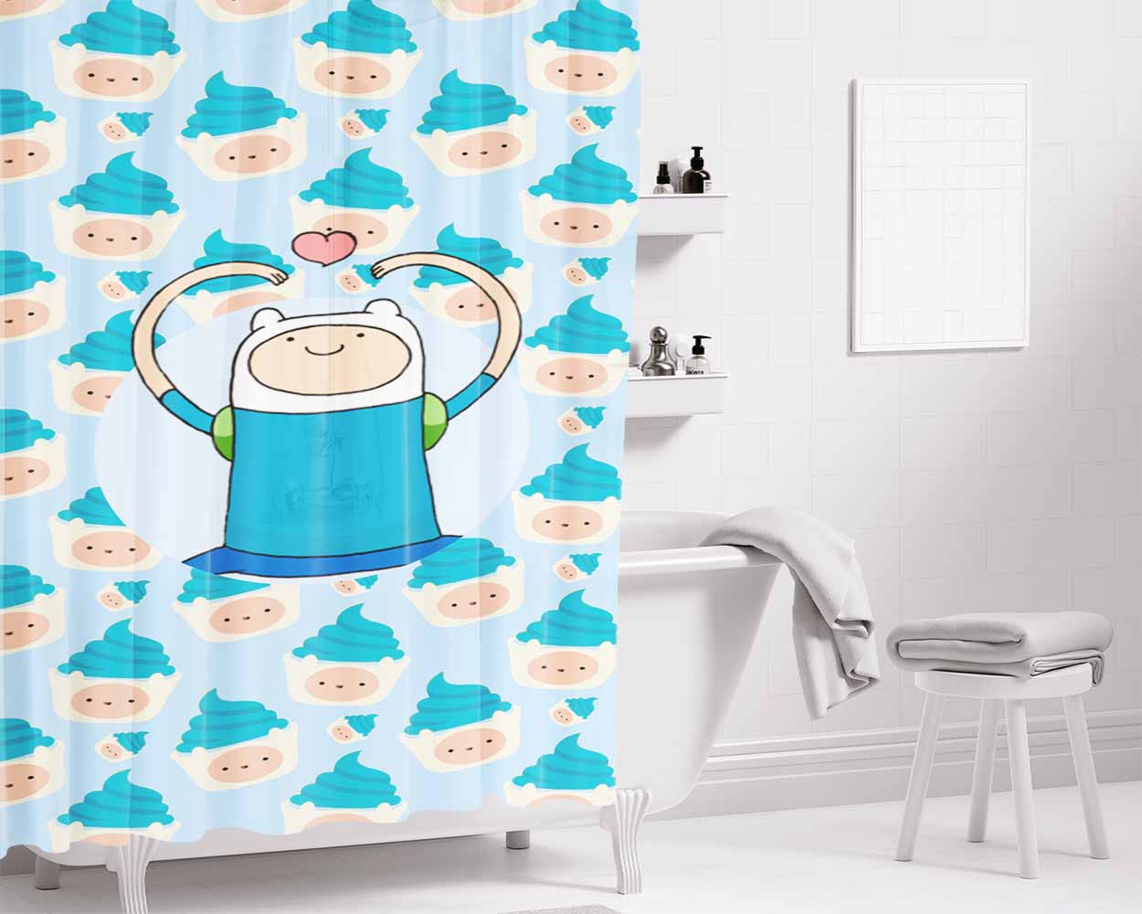Finn Cake Pattern Bathroom Shower Curtain Fabric Waterproof | 66 X 72 Inch