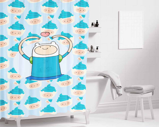 Finn Cake Pattern Bathroom Shower Curtain Fabric Waterproof | 66 X 72 Inch