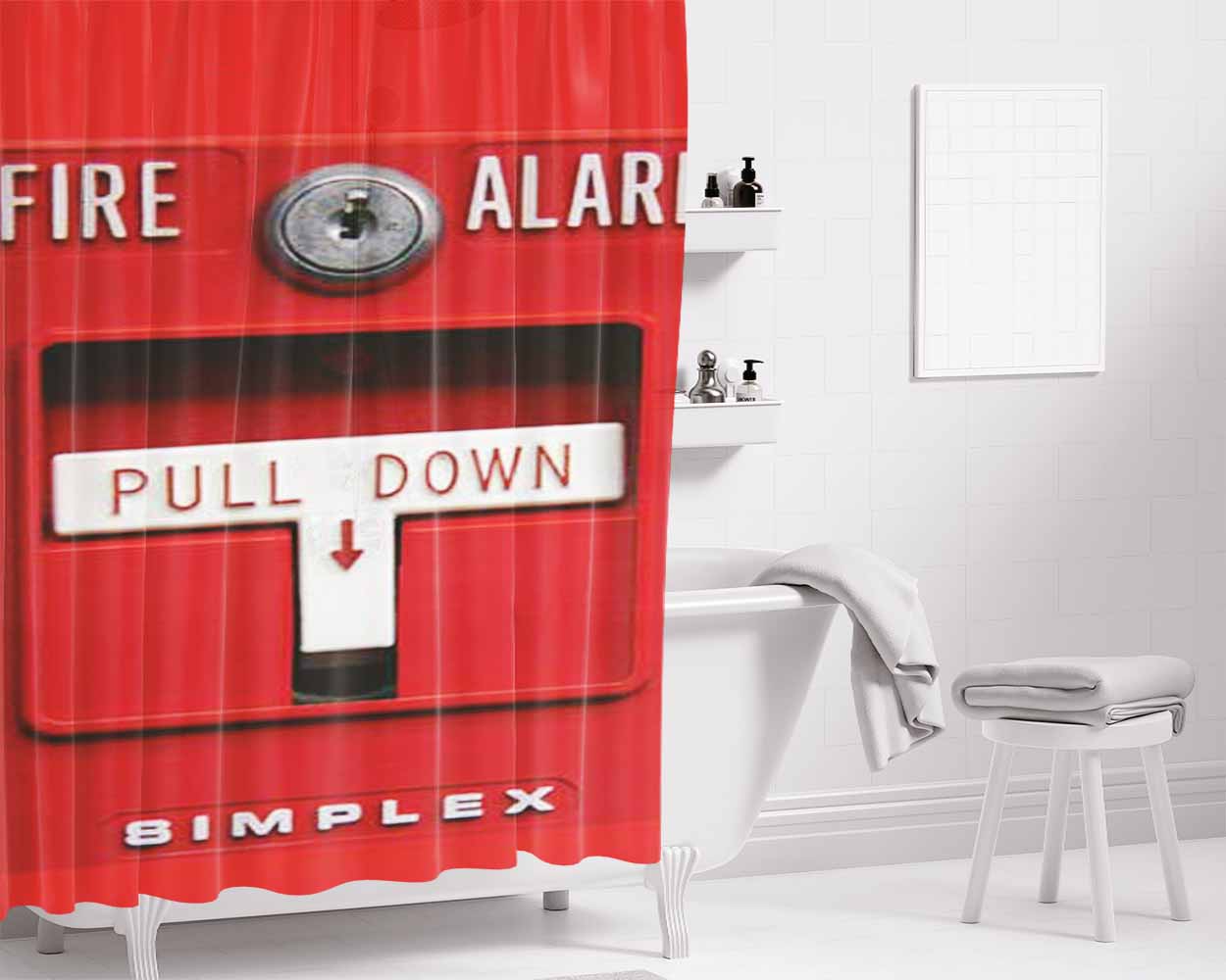Fire Alarm Pull Down Bathroom Shower Curtain Fabric Waterproof | 66 X 72 Inch