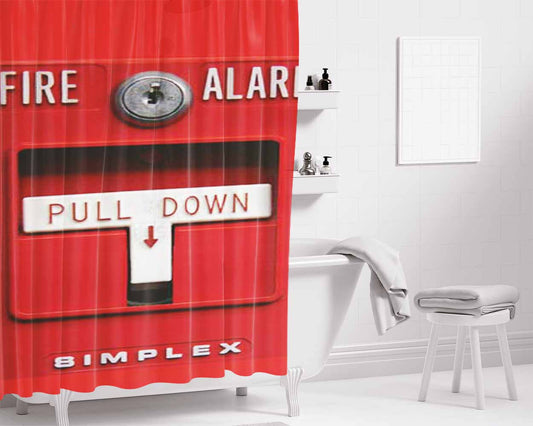 Fire Alarm Pull Down Bathroom Shower Curtain Fabric Waterproof | 66 X 72 Inch