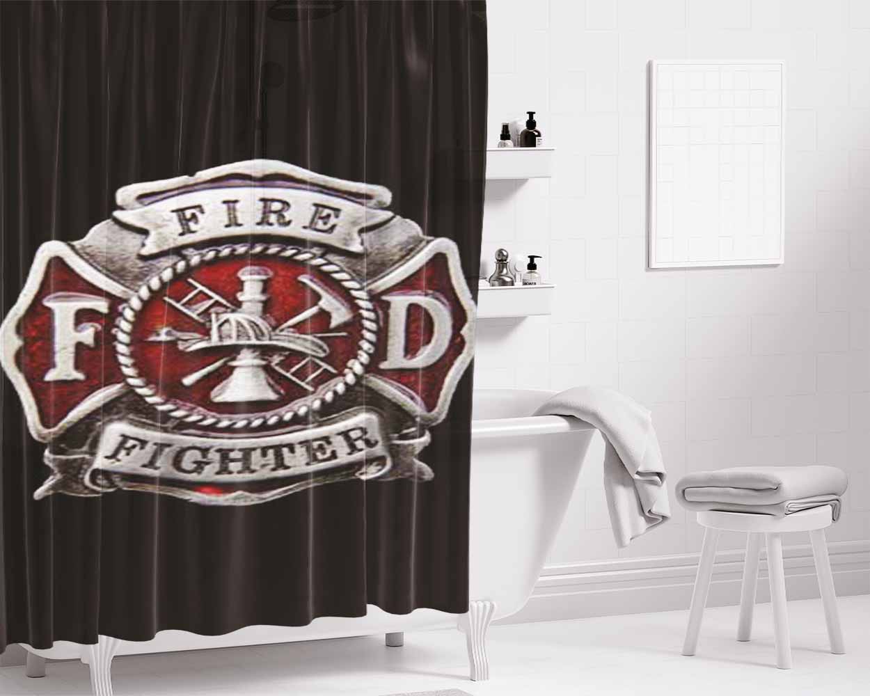 Fire Fighter Belt Buckle Bathroom Shower Curtain Fabric Waterproof | 66 X 72 Inch
