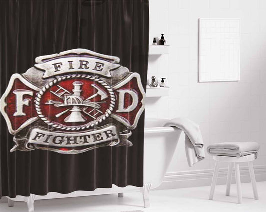 Fire Fighter Belt Buckle Bathroom Shower Curtain Fabric Waterproof | 66 X 72 Inch