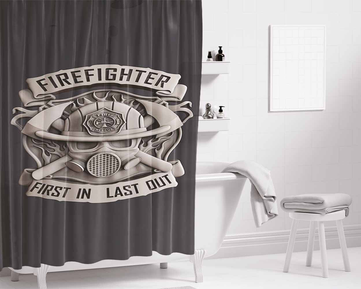 Fire Fighter Logo Last Out Bathroom Shower Curtain Fabric Waterproof | 66 X 72 Inch