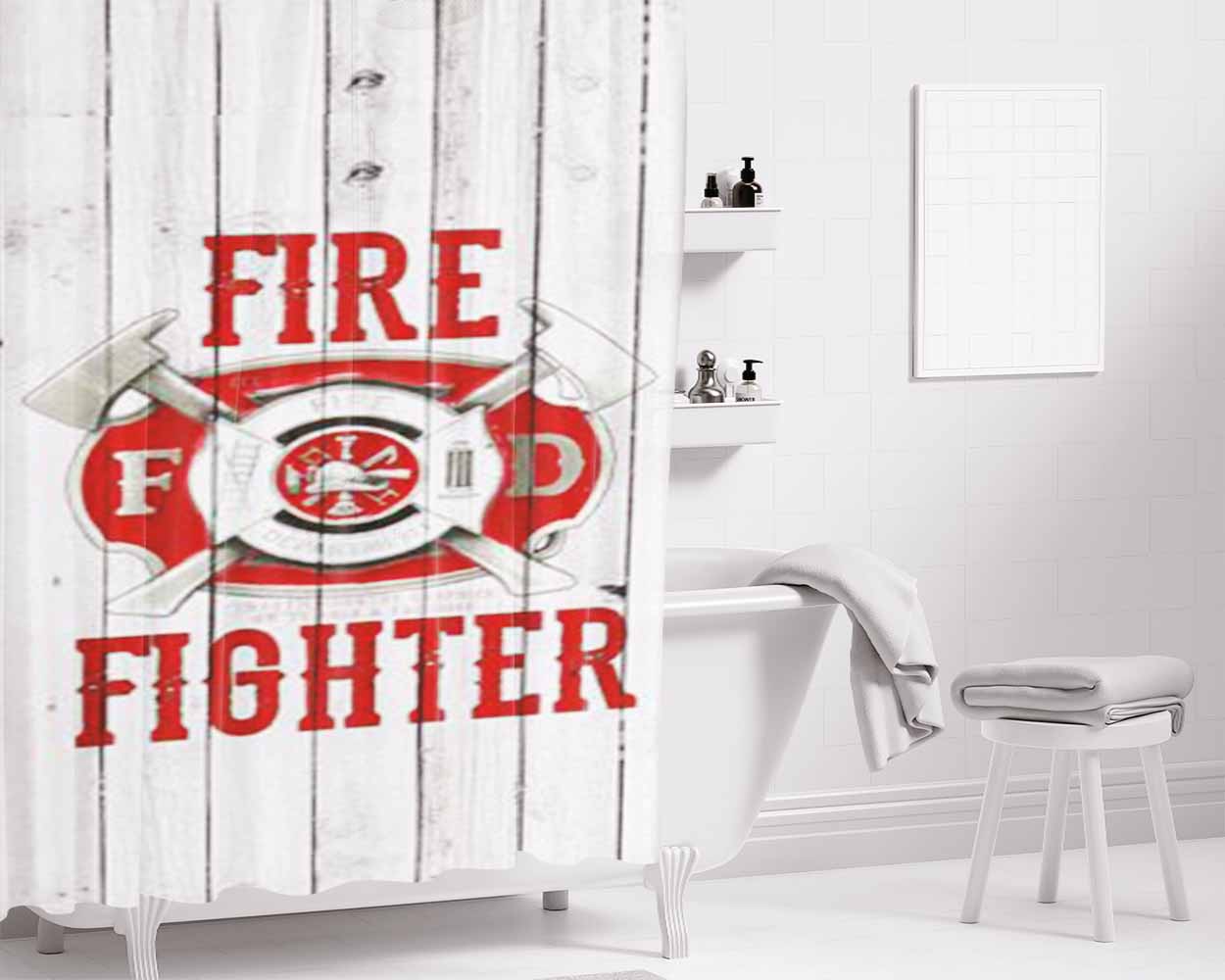 Firefighter Department Bathroom Shower Curtain Fabric Waterproof | 66 X 72 Inch