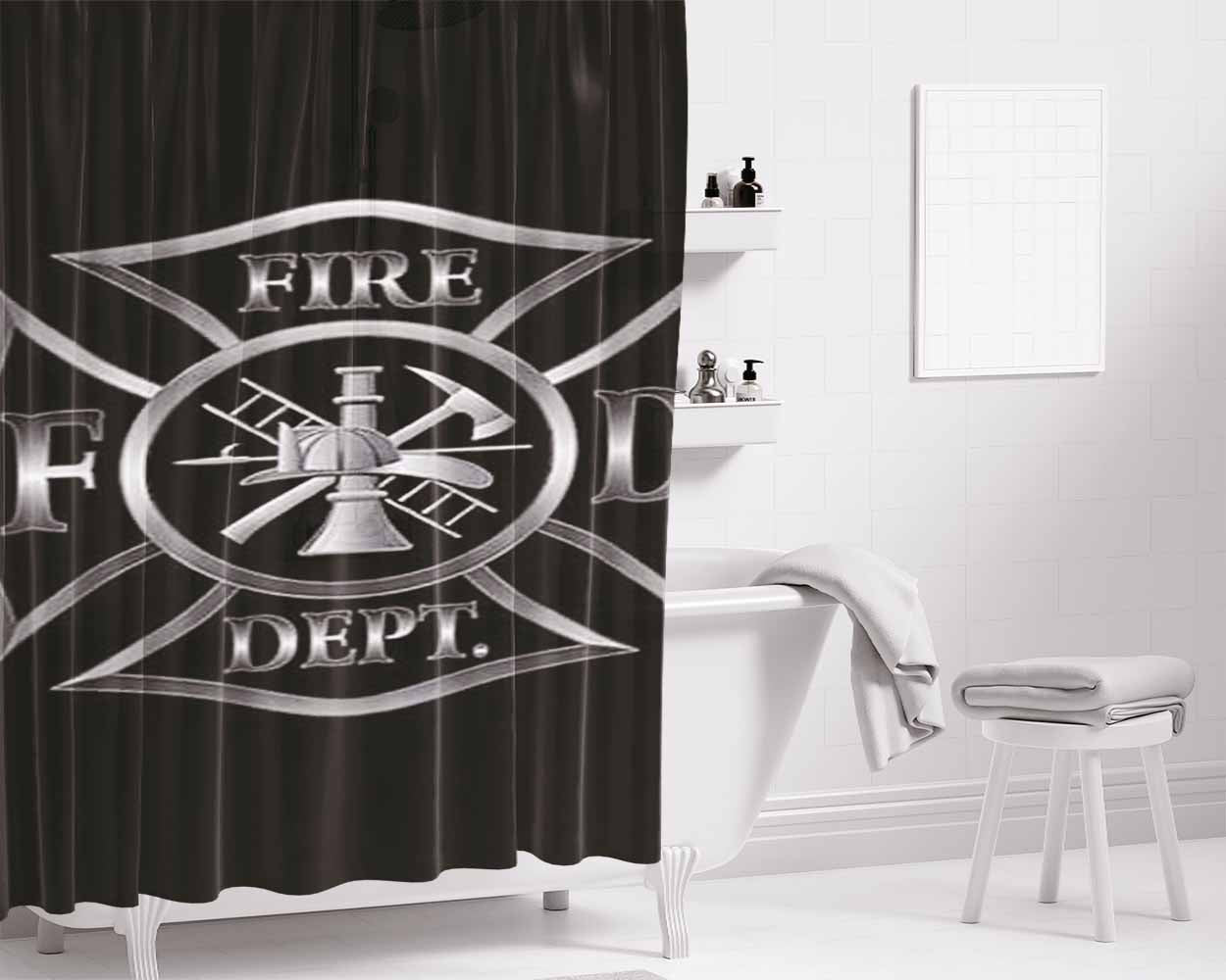 Firefighter Silver Crest Bathroom Shower Curtain Fabric Waterproof | 66 X 72 Inch