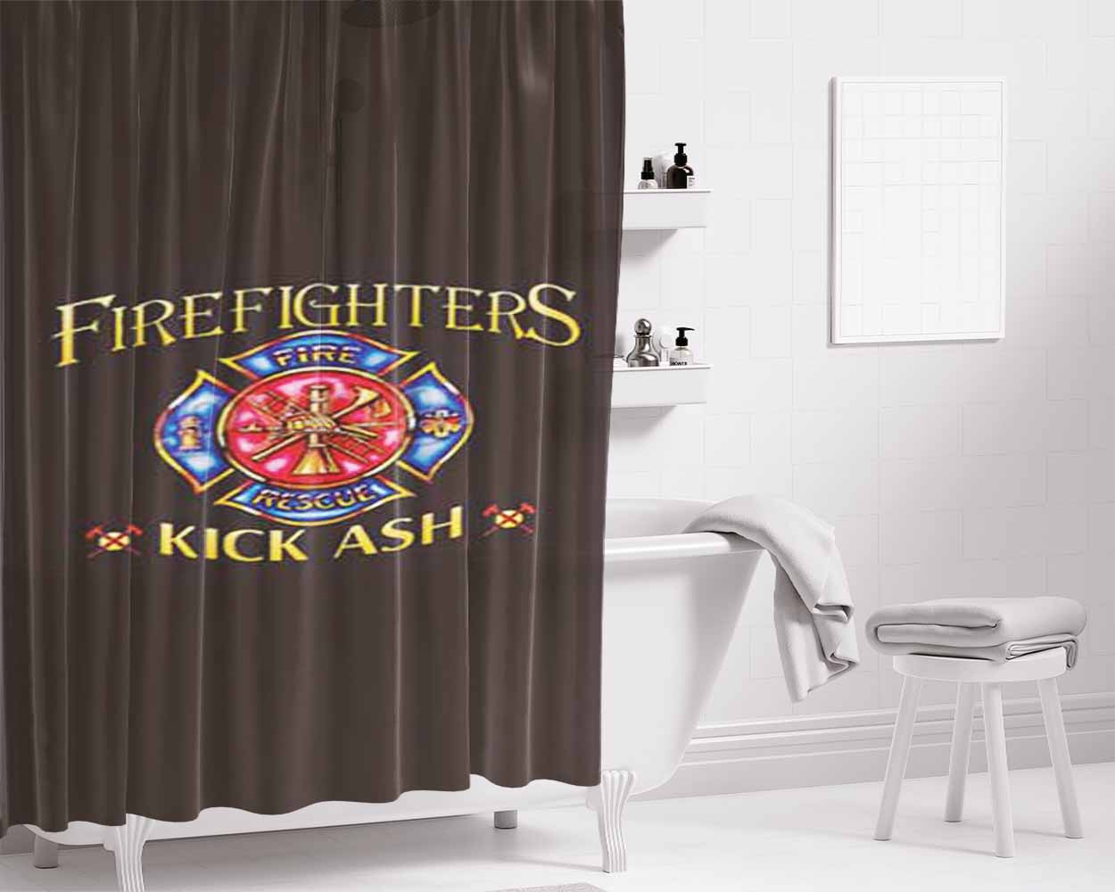 Firefighters Kick Ash Bathroom Shower Curtain Fabric Waterproof | 66 X 72 Inch