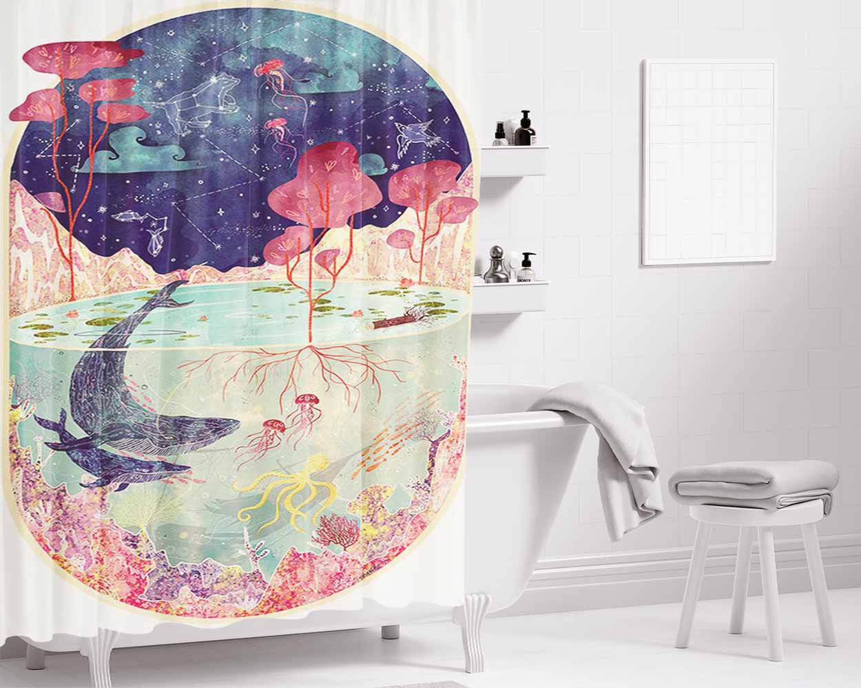Fish And Cried Bathroom Shower Curtain Fabric Waterproof | 66 X 72 Inch