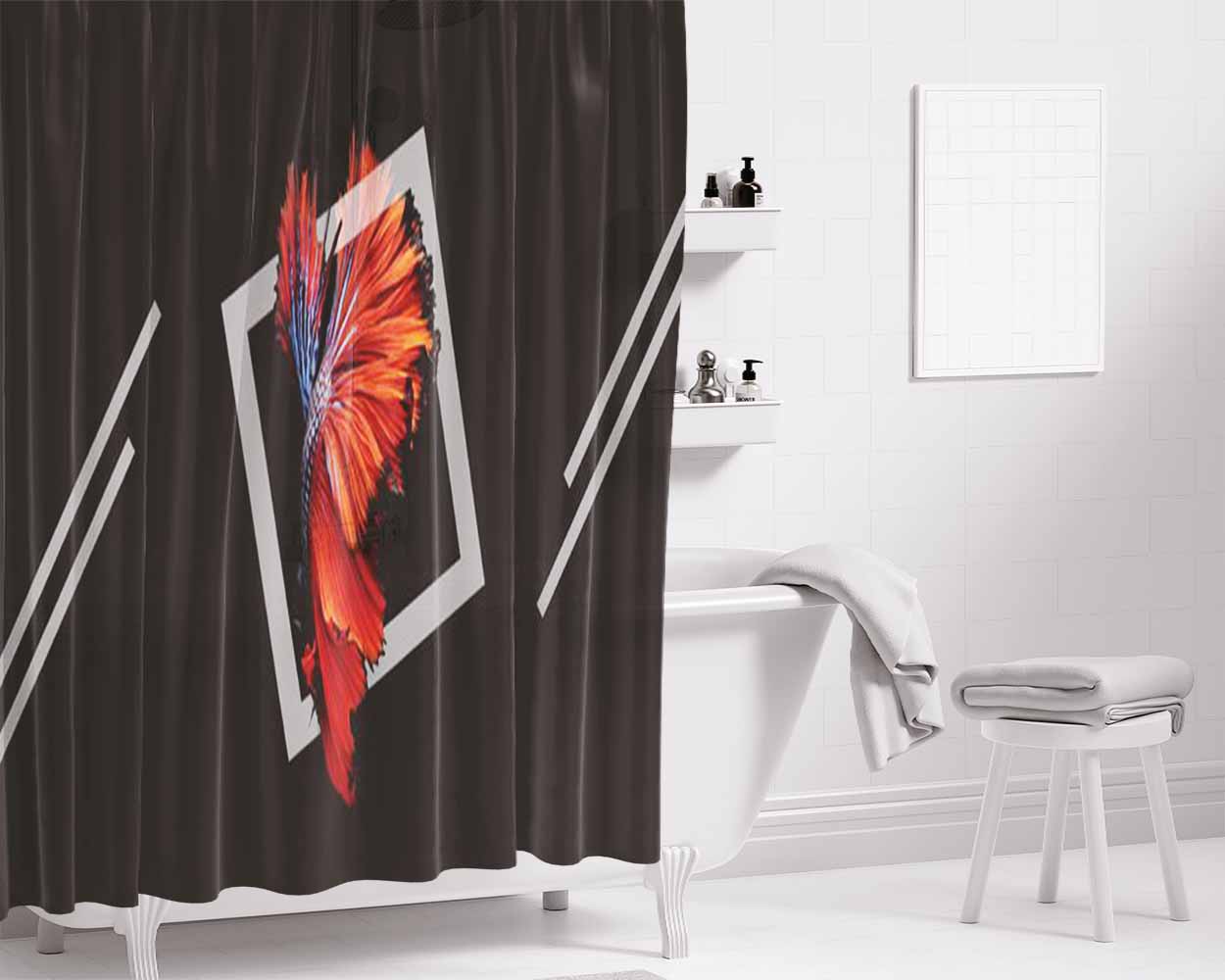 Fish In Black Background 4K Bathroom Shower Curtain Fabric Waterproof | 66 X 72 Inch