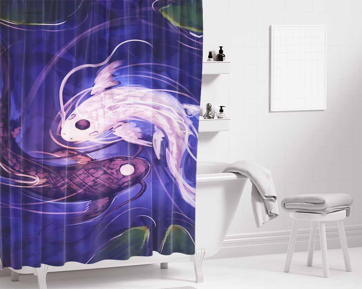 Fish Yin Yang Bathroom Shower Curtain Fabric Waterproof | 66 X 72 Inch