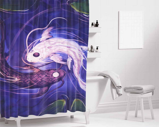 Fish Yin Yang Bathroom Shower Curtain Fabric Waterproof | 66 X 72 Inch
