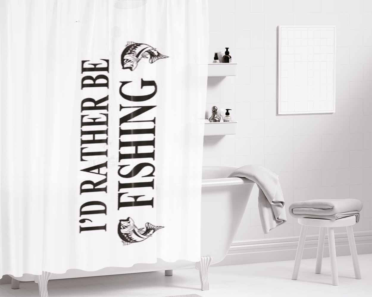 Fishing Rather Be Bathroom Shower Curtain Fabric Waterproof | 66 X 72 Inch
