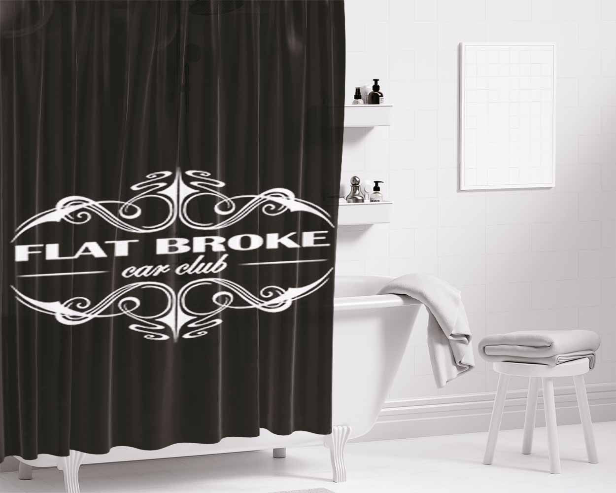 Flat Broke Car Club Bathroom Shower Curtain Fabric Waterproof | 66 X 72 Inch