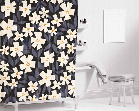 Flat Floral Pattern Bathroom Shower Curtain Fabric Waterproof | 66 X 72 Inch